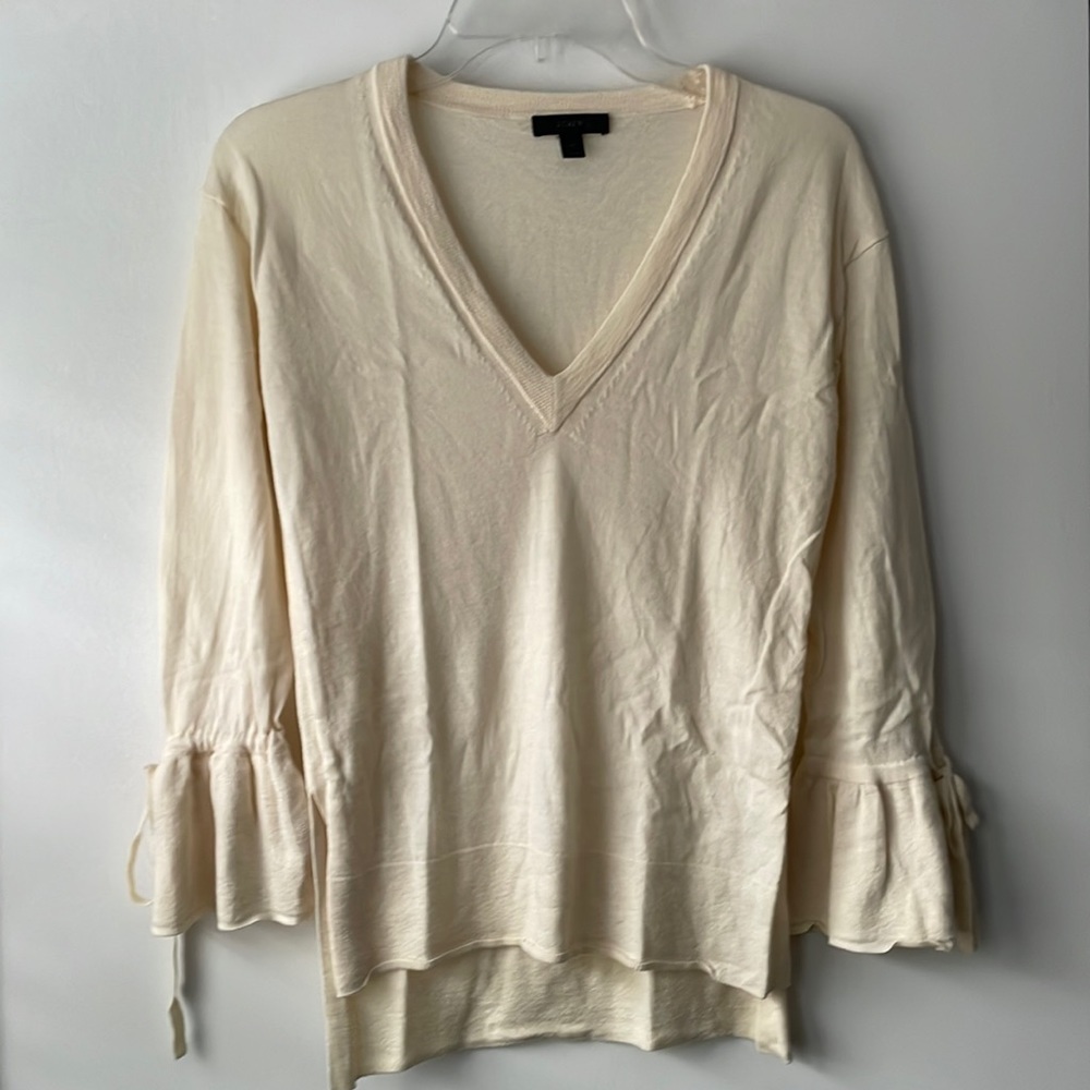 J.Crew Cream V-Neck Sweater bell sleeve B8